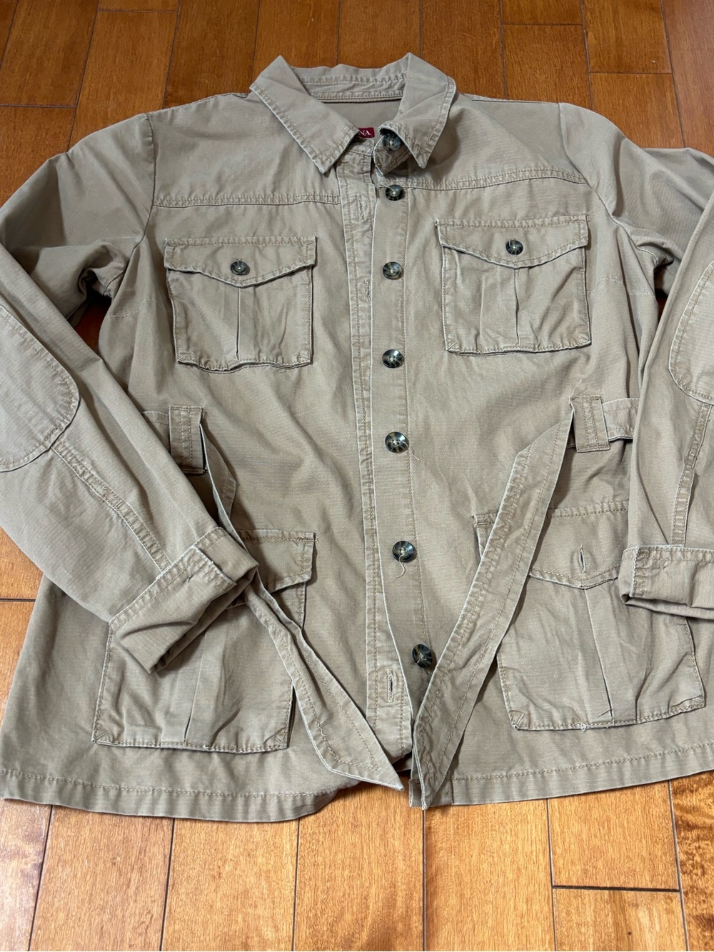 Merona Women’s Medium Tan Canvas Utility Field Jacket Belted Safari Style